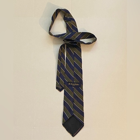 Brooks Brothers Green/Blue Striped Mens Silk Neck Tie - Picture 1 of 4